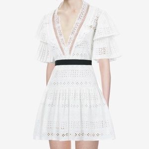 SELF PORTRAIT BRODERIE ANGLAISE STRIPE WHITE DRESS